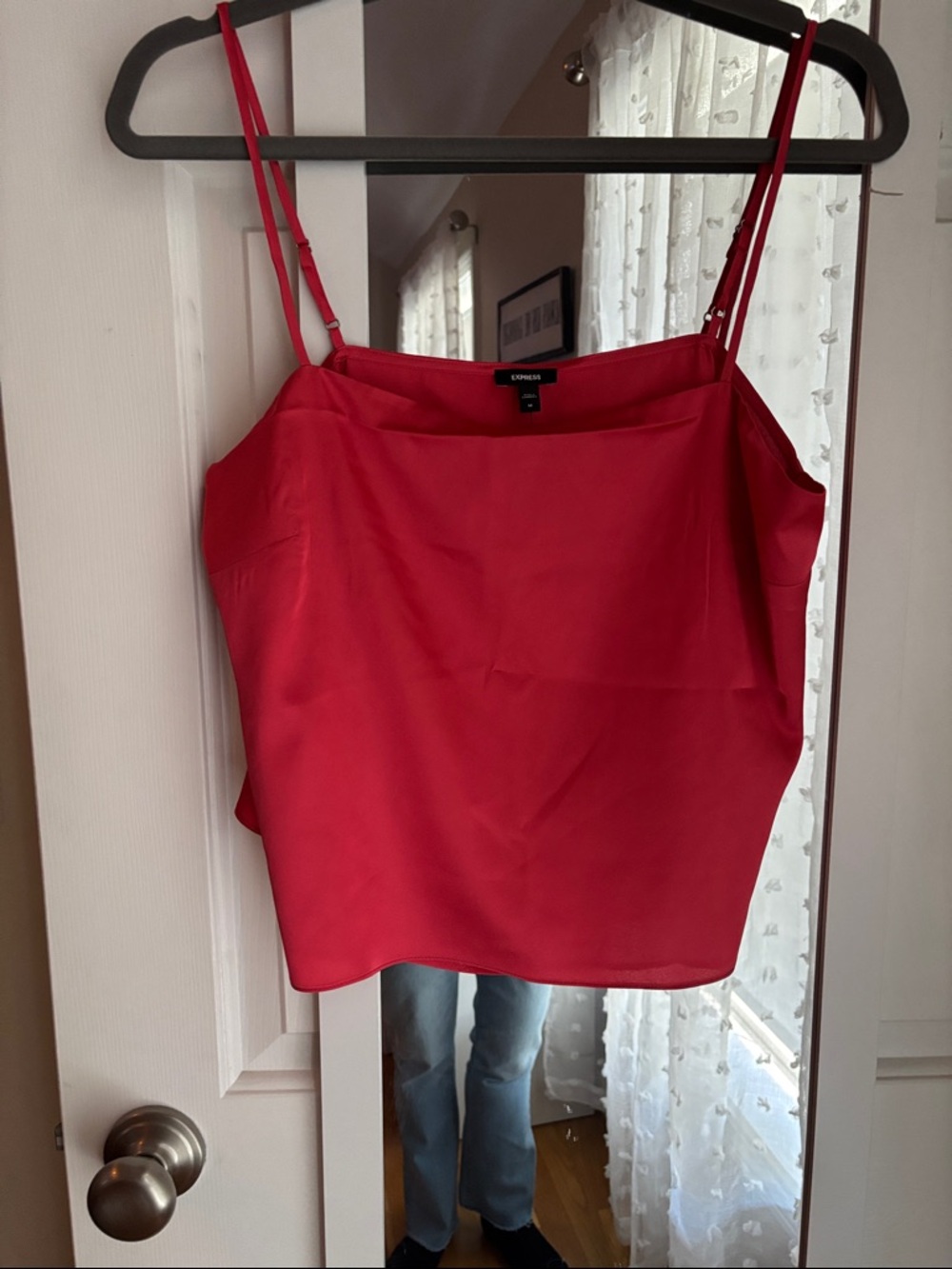 Express Bright Red/coral Spaghetti Strap Cropped Cami